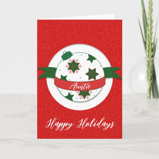 Happy Holidays Bauble Auntie Card Feiertagskarte (Vorderseite)