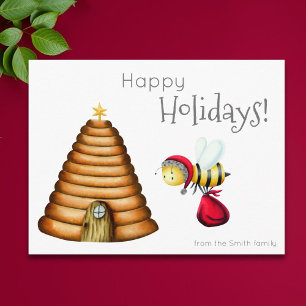 Happy Holidays Bee Santa Claus Weihnachtsfamilie Postkarte