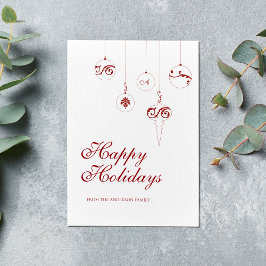 Happy Holidays Berry Red Monogram Bauble Feiertagskarte