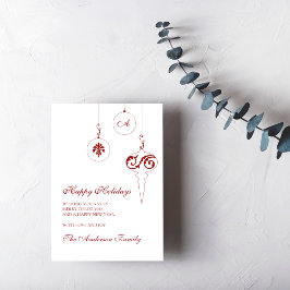 Happy Holidays Berry Red Monogram Bauble Foto Feiertagskarte