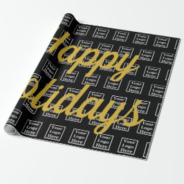 Happy Holidays Black and Gold Script Business Logo Geschenkpapier