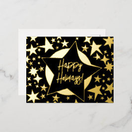 Happy Holidays Black and Gold Stars Weihnachten Folien Feiertagspostkarte