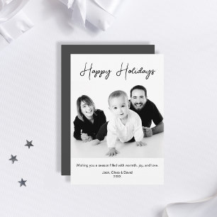 Happy Holidays Black and White Foto Minimalistisch Feiertagskarte