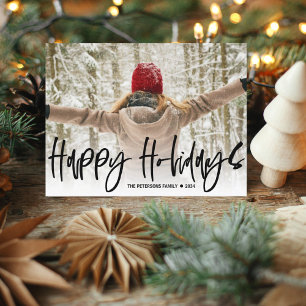 Happy Holidays Black Calligraphy Foto Weihnachten Postkarte