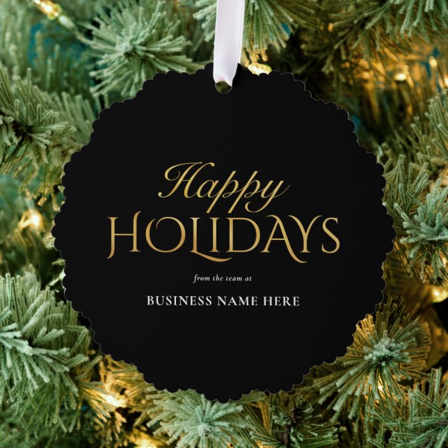 Happy Holidays Black Gold Elegant Modern Business Ornament Karte (Insitu (Baum))