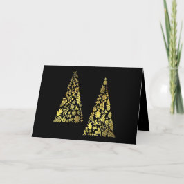 Happy Holidays Black Gold Tree Script Name Elegant Feiertagskarte