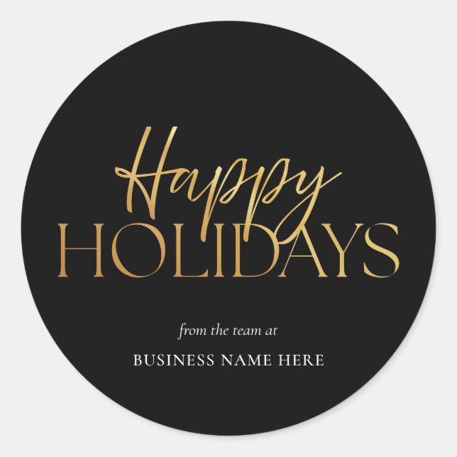 Happy Holidays Black Gold Weihnachten Runder Aufkleber (Vorderseite)