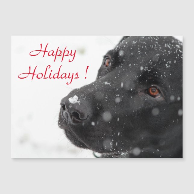 Happy Holidays Black Lab Magnetkarte (Vorderseite)