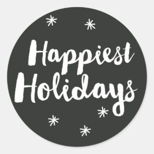 Happy Holidays Black Script Round Sticker