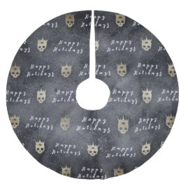 Happy Holidays Black Skulls Tree Skirt Polyester Weihnachtsbaumdecke