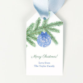 Happy Holidays Blue and White Ornament Weihnachten Geschenkanhänger