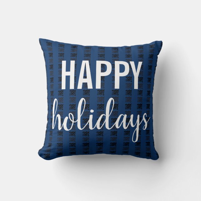 Happy Holidays Blue Black Checkered Kissen (Vorderseite)
