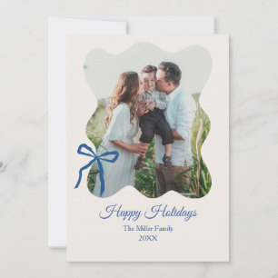 Happy Holidays Blue Bow Coquette 4-Foto Feiertagskarte