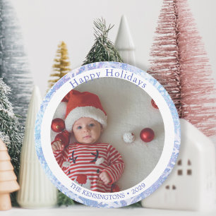 Happy Holidays Blue Round Snowflake Feiertagskarte