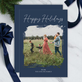 Happy Holidays Blue Script Modernes Minimales Foto Feiertagskarte