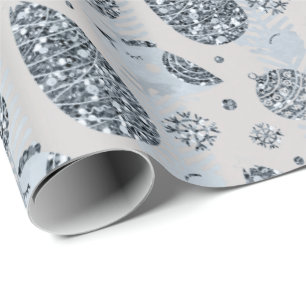 Happy Holidays Blue Silver Glitzer Weihnachtsball Geschenkpapier