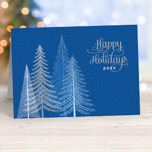 Happy Holidays Blue Silver Winter Scene Business Feiertagskarte