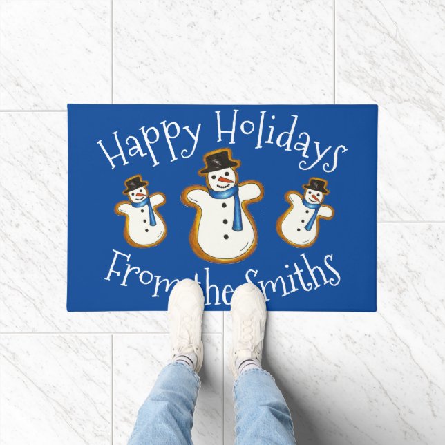 Happy Holidays Blue Snowman Sugar Cookie Weihnacht Fußmatte (Indoor)