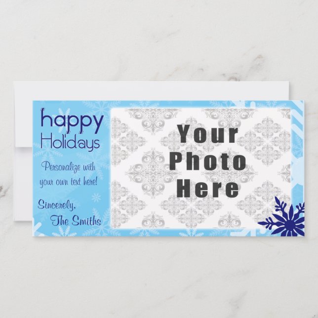 Happy Holidays Blue Themed Snowflake Feiertagskarte (Vorderseite)