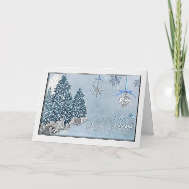 Happy Holidays Blue Trees Elegante Weihnachten Karte (Vorderseite)