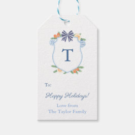 Happy Holidays Blue & White Citrus Monogram Wappen Geschenkanhänger