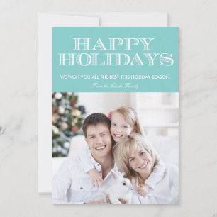 Happy Holidays Blue Zickzack Foto Card Feiertagskarte
