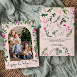 Happy Holidays Blush Rosa Botanischer Pfeil 1 Foto Feiertagskarte<br><div class="desc">Diese Kollektion besticht durch leuchtend rosa Aquarellen,  Beeren und Wintergrün mit moderner und eleganter Typografie,  die im Winter mit botanischen Mustern geschmückt ist.</div>
