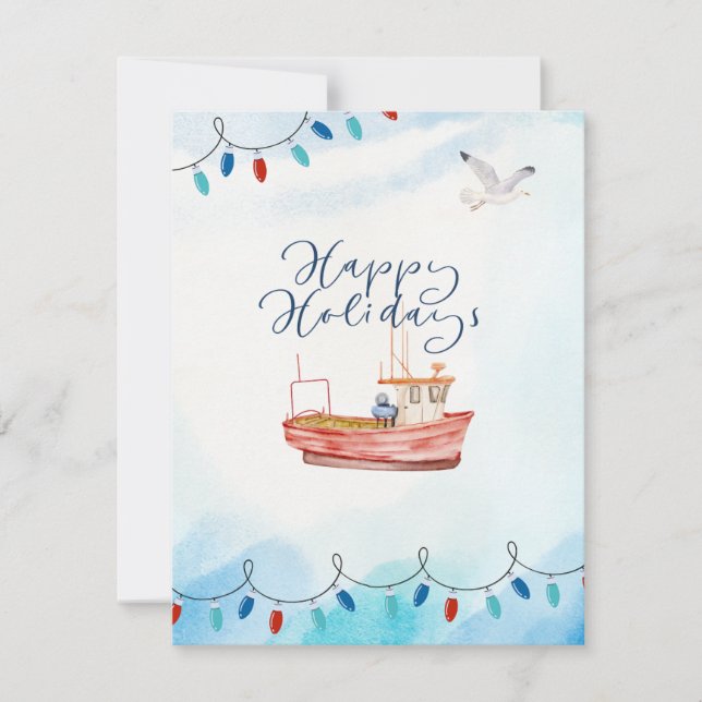 Happy Holidays Boat Holiday Card Feiertagskarte (Vorderseite)