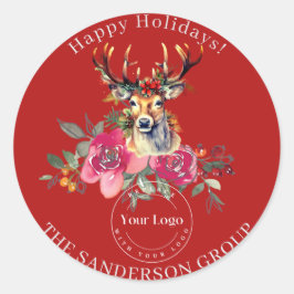 Happy Holidays Boho Custom Logo Round Sticker