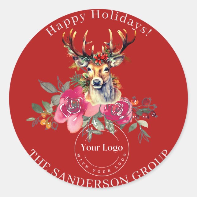 Happy Holidays Boho Custom Logo Round Sticker (Vorderseite)