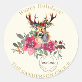 Happy Holidays Boho Custom Logo Round Sticker