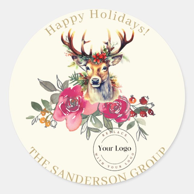 Happy Holidays Boho Custom Logo Round Sticker (Vorderseite)