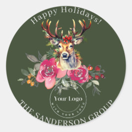 Happy Holidays Boho Custom Logo Round Sticker