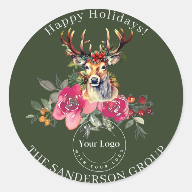 Happy Holidays Boho Custom Logo Round Sticker (Vorderseite)