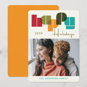 Happy Holidays Bold Colors Orange Typografy Foto Feiertagskarte