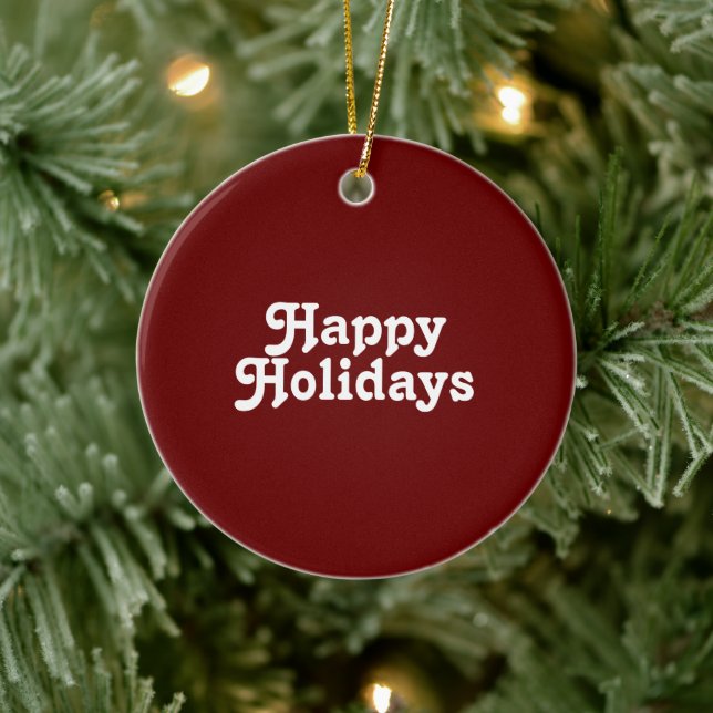 "Happy Holidays" bordeauxfarbener Maron weiß Keramik Ornament (Baum)