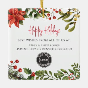 Happy Holidays Botanical Business Logo Weihnachten Keramikornament