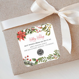 Happy Holidays Botanical Business Logo Weihnachten Quadratischer Aufkleber