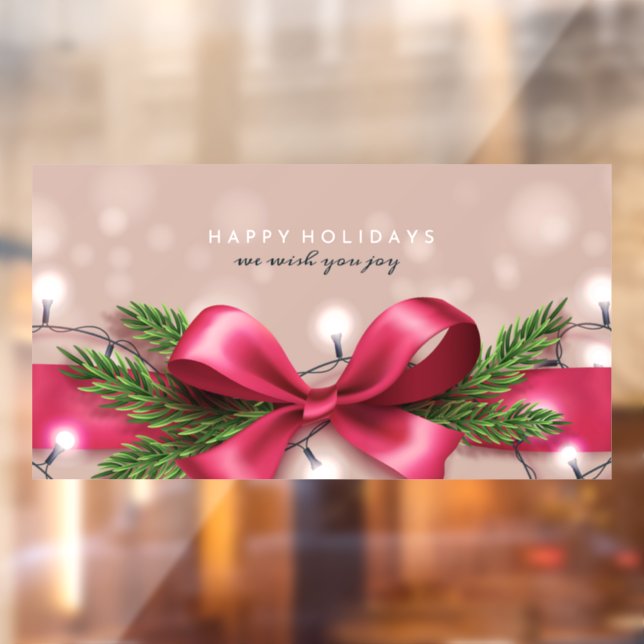 Happy Holidays Bow und Weihnachtslicht Fensteraufkleber (Blatt 2)