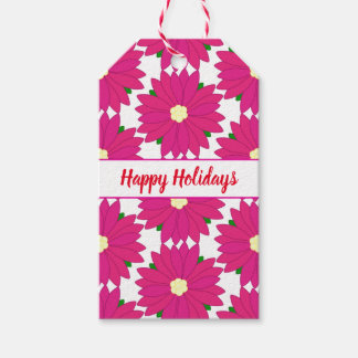 Happy Holidays Bright Pink Poinsettia Print Geschenkanhänger
