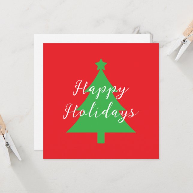 Happy Holidays Bright Red Christmas New Year Karte (Vorderseite/Rückseite Beispiel)