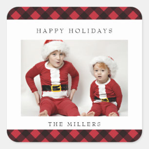 Happy Holidays Buffalo Kariert Labels Stickers