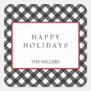 Happy Holidays Buffalo Kariert Labels Stickers
