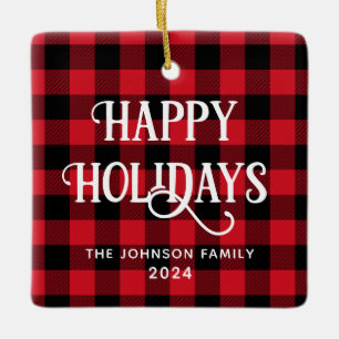 Happy Holidays Buffalo Kariertes Family Foto Keramikornament