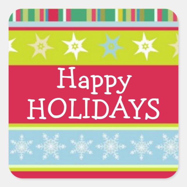 Happy Holidays bunte Weihnachtsaufkleber Quadratischer Aufkleber (Vorderseite)