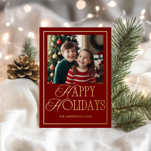 Happy Holidays Burgundy Foto Folien Feiertagskarte