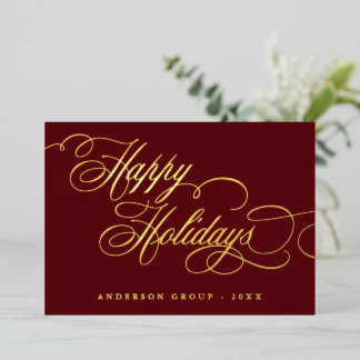 Happy Holidays Calligrafy Corporate Gruß Folieneinladung