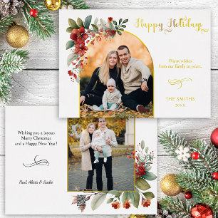 Happy Holidays Calligraphy Arch Floral Foto Folien Feiertagskarte