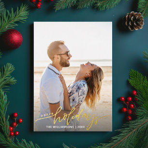 Happy Holidays Calligraphy Script 2 Fotos Gold Folieneinladung