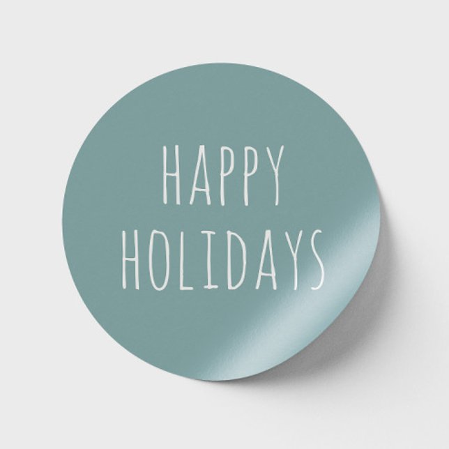 Happy Holidays | Calm Mute Blue Gray Weihnachten Runder Aufkleber (Von Creator hochgeladen)